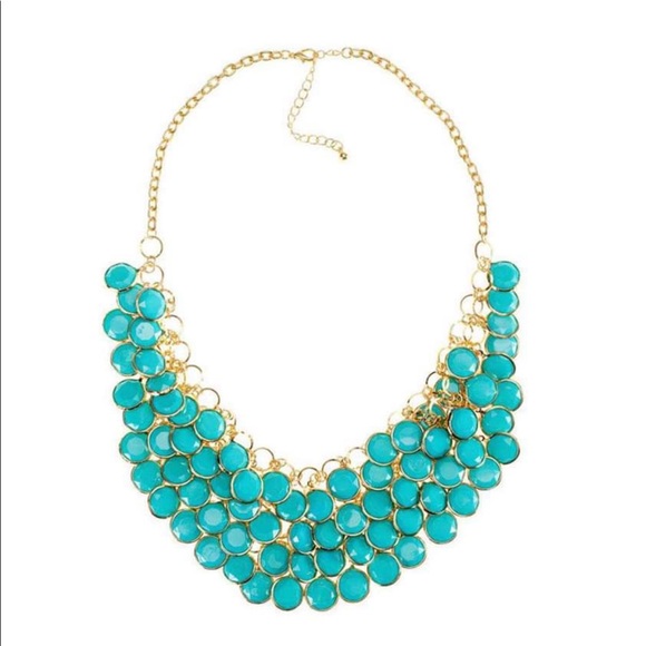 H&M Chunky Turquiose/Gold Bib Statement Necklace 20”